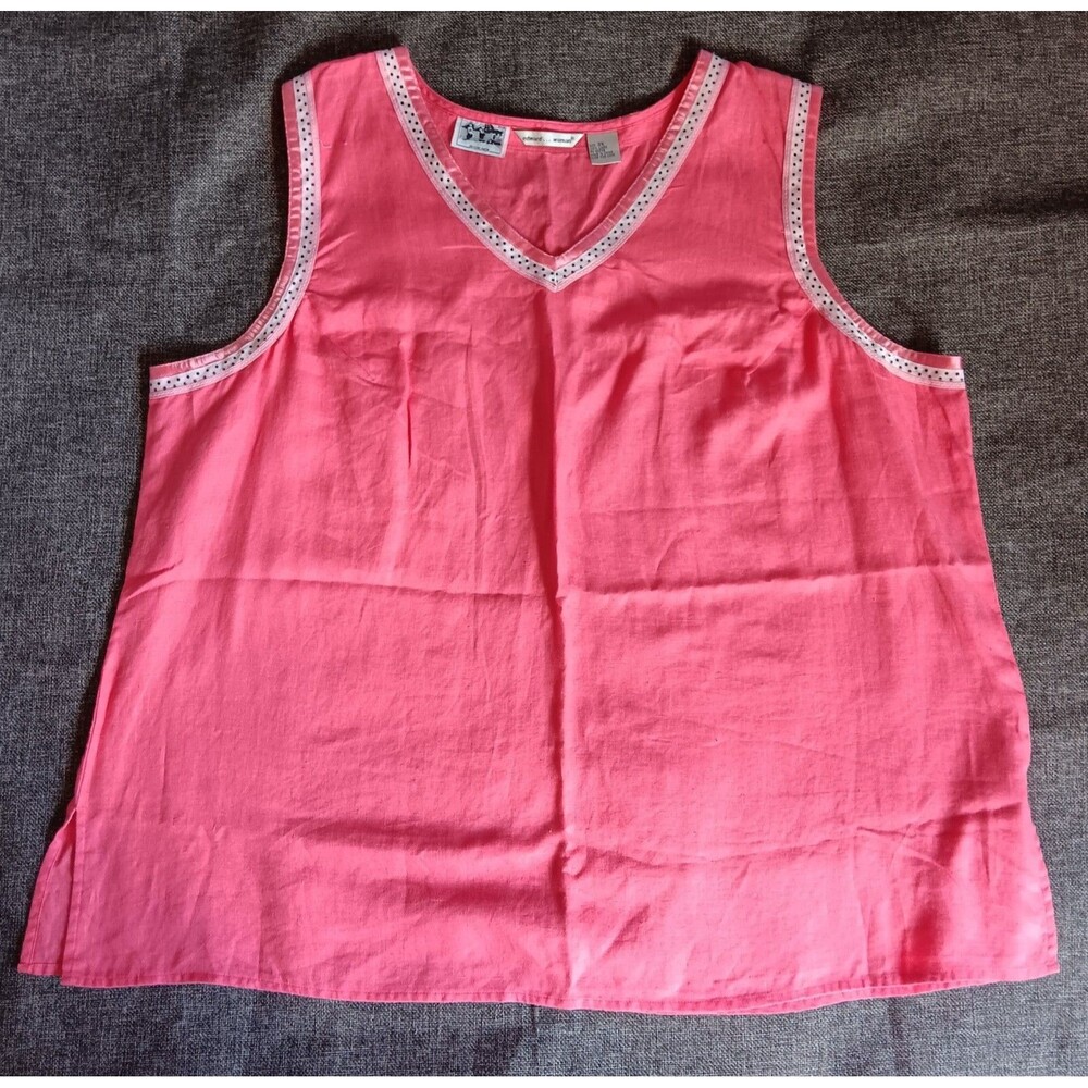 Shirt size 3X New Edward womans Blouse Sleeveless Coral Pink With Ribbon Trim